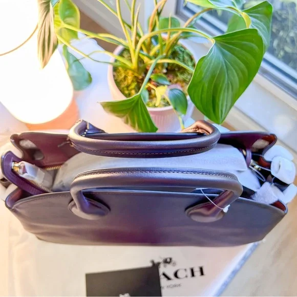 COACH NEW Soft Empire Carryall Bag 40 Natural Grain Leather Brass Merlot - Picture 8 of 12